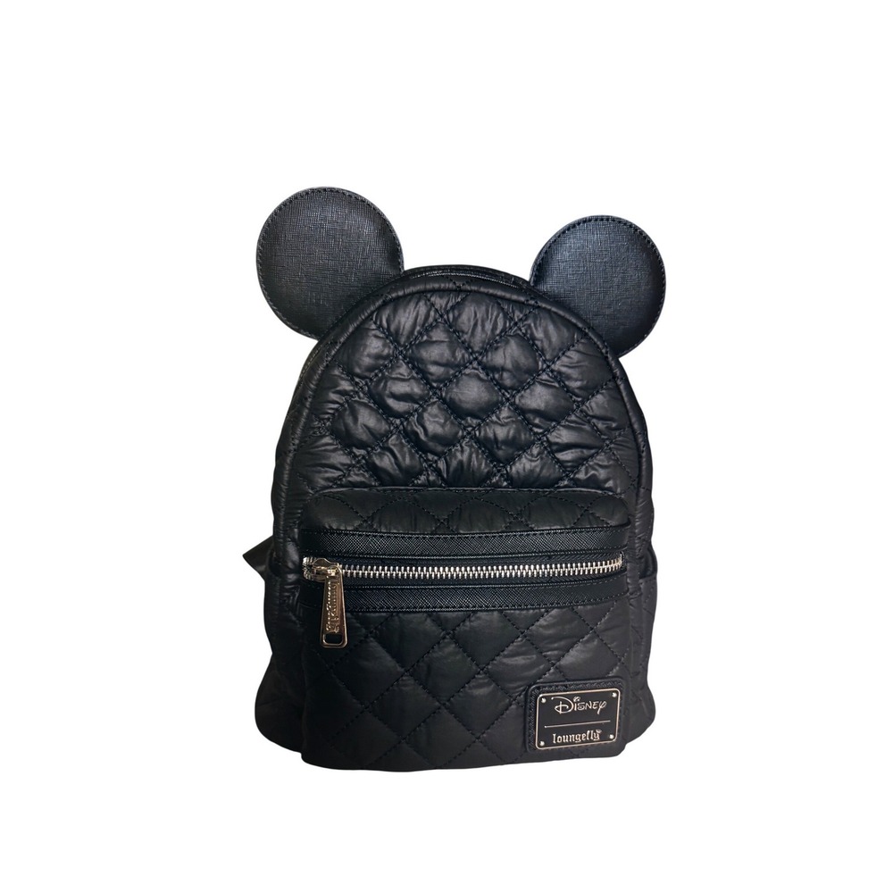 Loungefly Mickey Mouse Mini Backpack Quilted Puffer Ears OS Black New